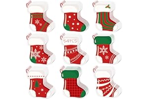 SERELIY 54 Pcs Christmas Stockings Cutouts Double Printed Winter Paper Decor for Christmas Bulletin Board Classroom Decorations(Sock 54)