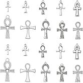 KitBeads 50pcs Tibetan Ankh Charms Mixed Styles Crucifix Egyptian Charms Antique Silver Religious Egyptian Cross Charms for Jewelry Making Bulk