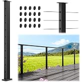 Gyykzz 36 Inch Cable Railing Level Line Post, Black Surface Mount Deck Post | T304 Stainless Steel Modular Railing Post System, Flat Top Handrail Post for Indoor &amp; Outdoor Use, Wire Railing Post for Deck