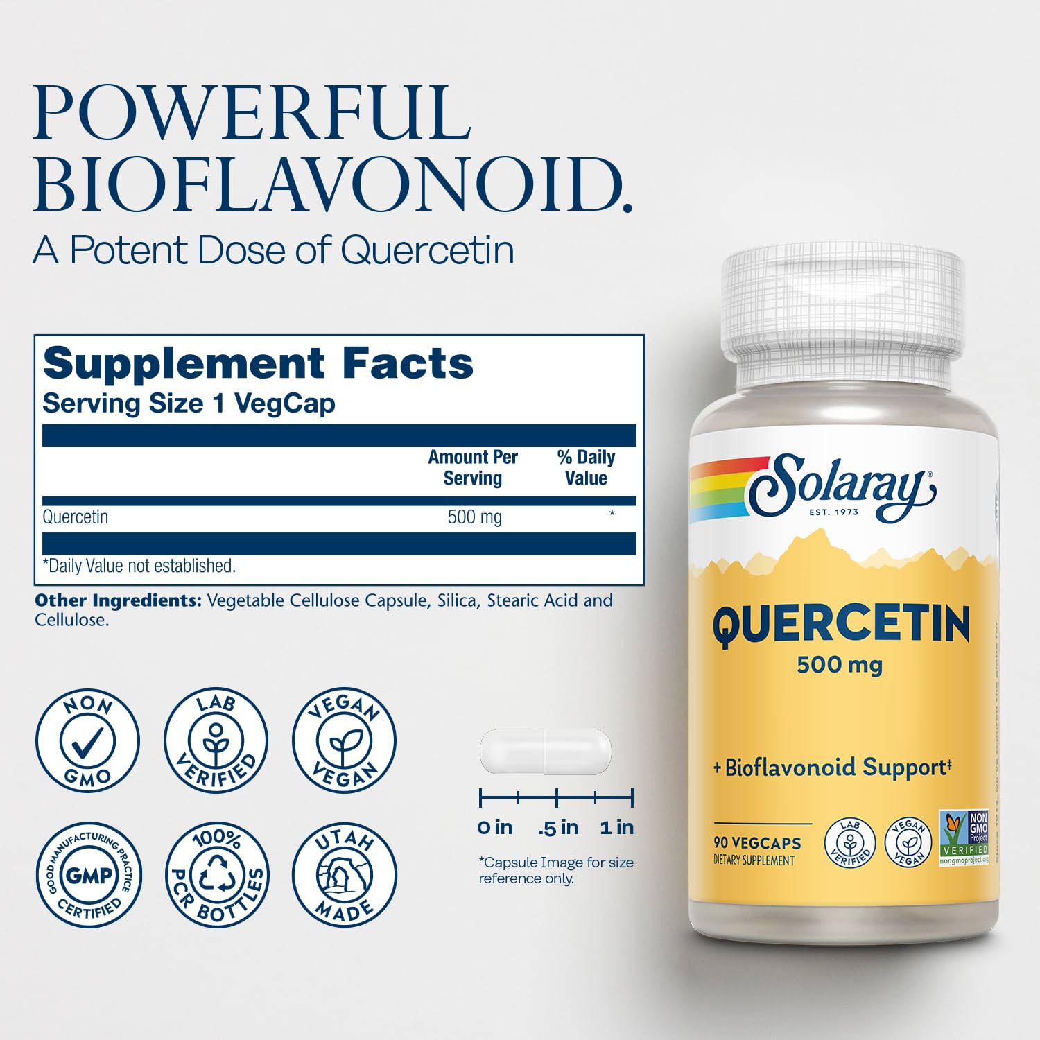 SOLARAY Quercetin 500 mg, Supports Sinus, Respiratory, Immune Function & Normal, Healthy Uric Acid Levels, 90 VegCaps