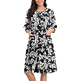 Bloggerlove House Dress Women Cotton Snap Front Nightgown 3/4 Sleeve Housecoat Duster Robe with Pockets Moomoo Patio Dress