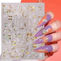 Gold Flowers Nail Art Stickers, Lace Flower Leaf