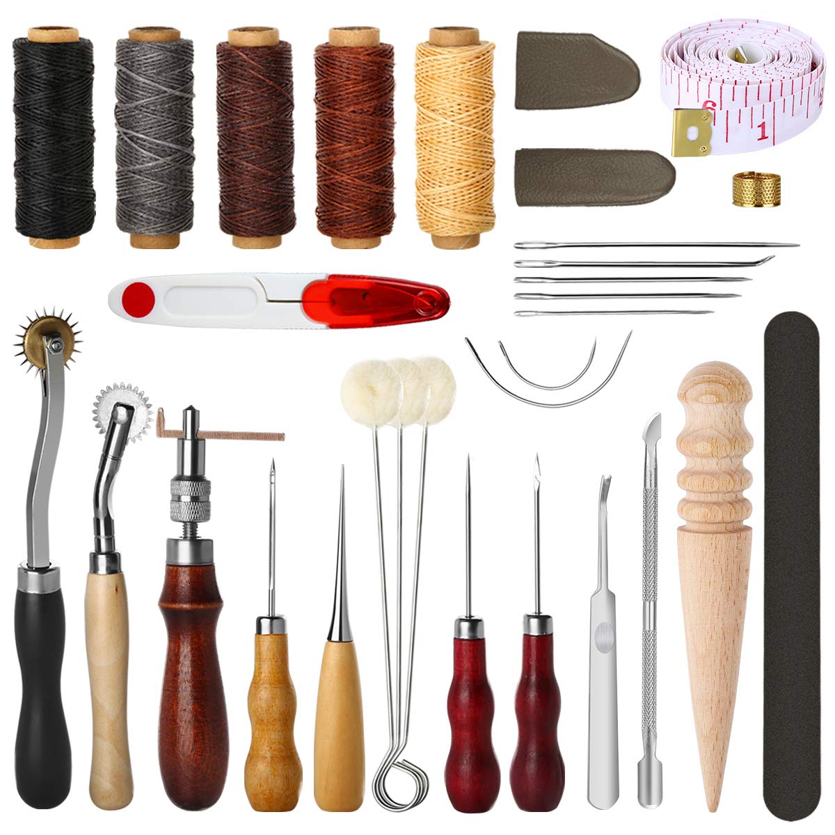 ELECTOP 31 Pcs Leather Craft Tools - DIY Leather Sewing Kit with Groover Awl Waxed Thread Thimble
