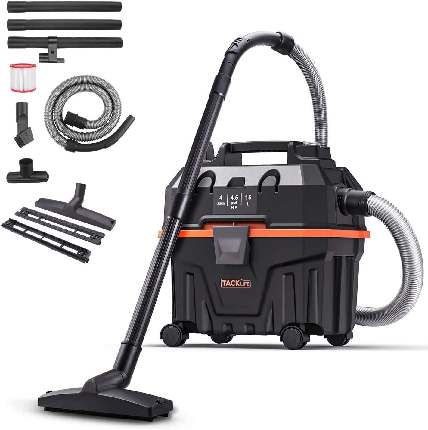 TACKLIFE Wet and Dry Vacuum Cleaner, 1200W 15L Bagless Wet Dry Vac Cleaner with Powerful Suction