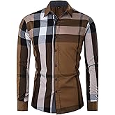 FREDD MARSHALL Men's Long Sleeve Slim Fit 100% Cotton Plaid Shirts