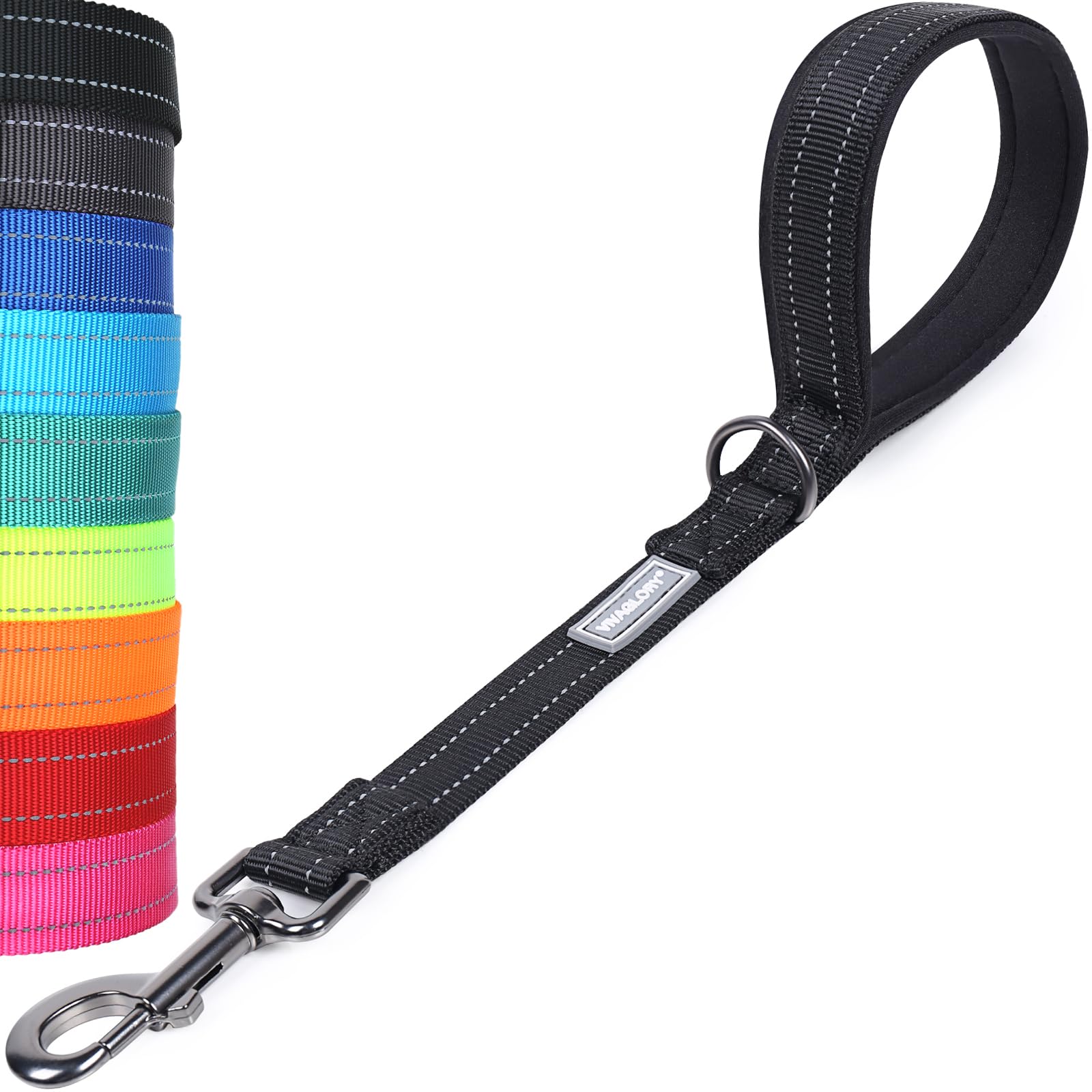 VIVAGLORY Short Dog Lead Closerok Traffic Leash for Dog with Soft Padded Handle for Training & Walking, 46cm, Black