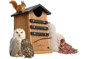 CEDAR ALPHA Cedar Squirrel House, Screech Owl Box, Duck Nesting Shelter, Cedar Bird House for Outside, Rustic Big Birdhouse,Nesting Box, Squirrel Shelter Nester Large Heavy Stainless Steel Perch,Assemble Needed