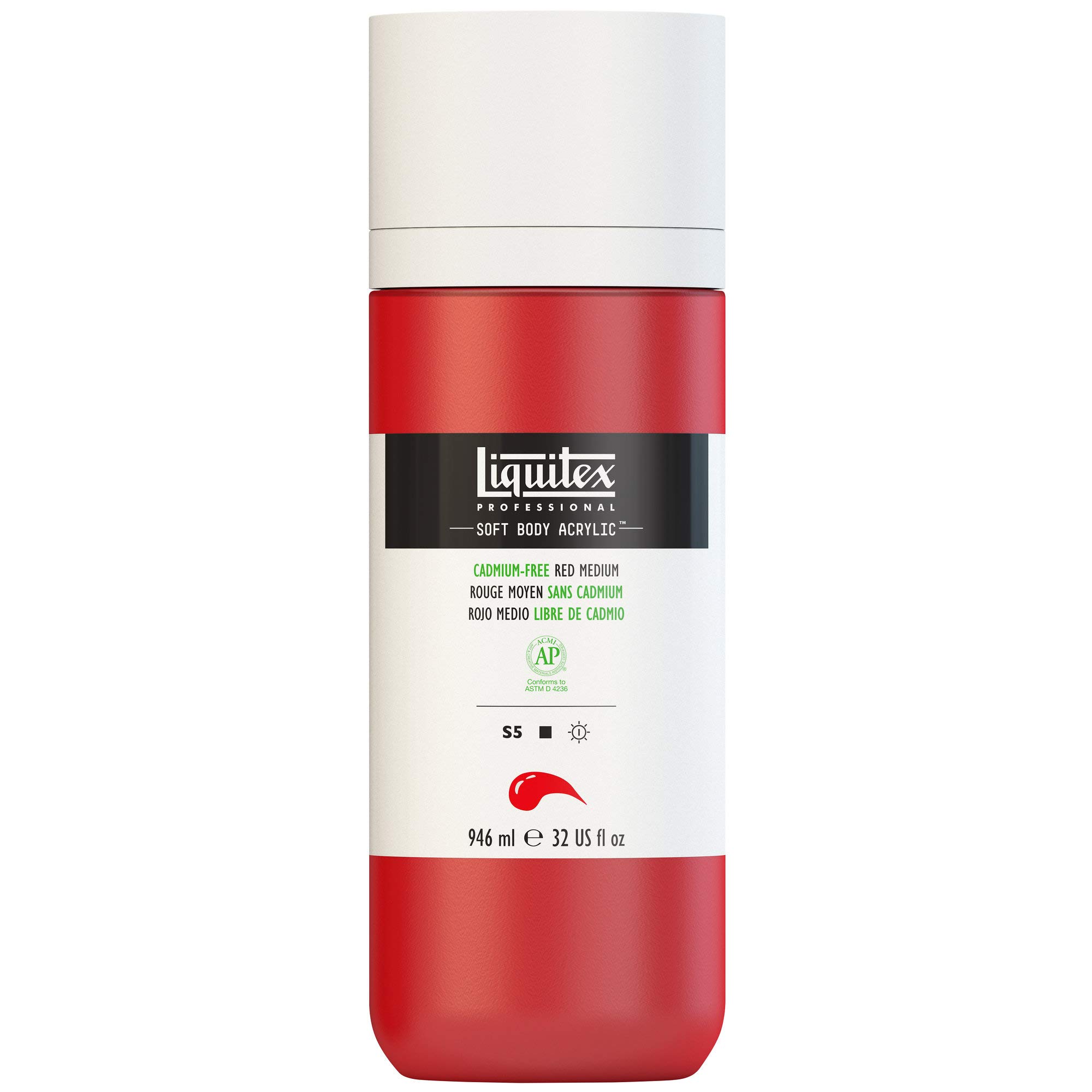 Liquitex 1946894 Soft Body Acrylic Paint, Acrylic, Cadmium- Red, Medium, 946 ml Dosing Bottle