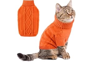 ALAGIRLS Classic Knitwear Fleece Dog Sweater Cat Clothes, Soft Turtleneck Warm Cat Sweaters Doggies Coat, Ugly Thanksgiving Halloween Christmas Holiday Pet Outfits Apparel, Orange S