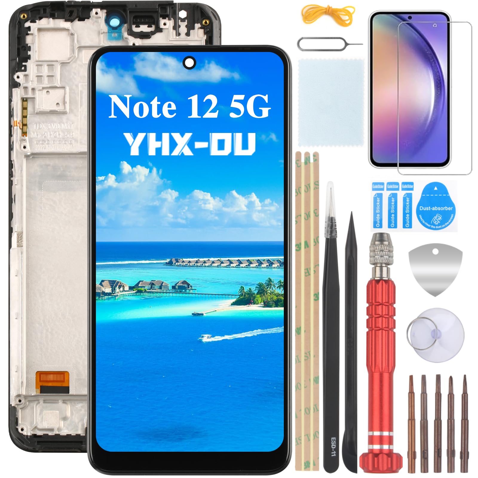 YHX-OU Screen Replacement for Xiaomi Redmi Note 12 5G LCD Display Compatible with Redmi Note 12 5G 22111317I 22111317G Touch Screen Digitizer Assembly 6.67 inch Black with Frame with Repair Tools
