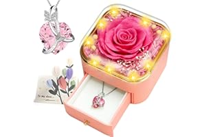 ENERLEAF Preserved Blue Real Rose with Necklace Jewelry Box -Eternal Flowers Rose Gifts for Grandma Wife Girlfriend on Valentines Mothers Day Christmas Birthday Anniversary Romantic Gifts for Her