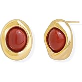 Jean Beau Chunky Gold Stone Stud Earrings for Women, Trendy Natural Gemstone Hypoallergenic Earing Valentine Jewelry Gift