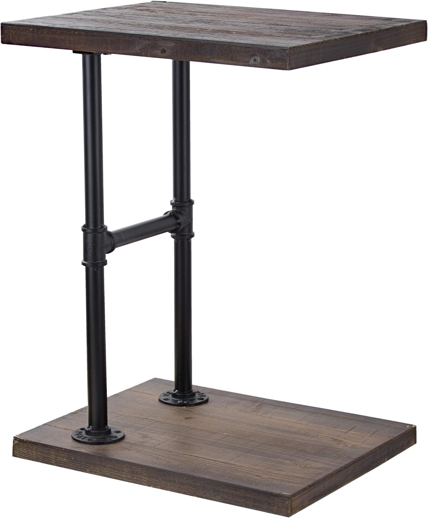 American Art Decor Wood and Metal C Style End Side Accent Bedside Table – Farmhouse Decor Furniture