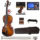 Cecilio CVN-300 Solidwood Ebony Fitted Violin with D'Addario Prelude Strings, Size 4/4 (Full Size)