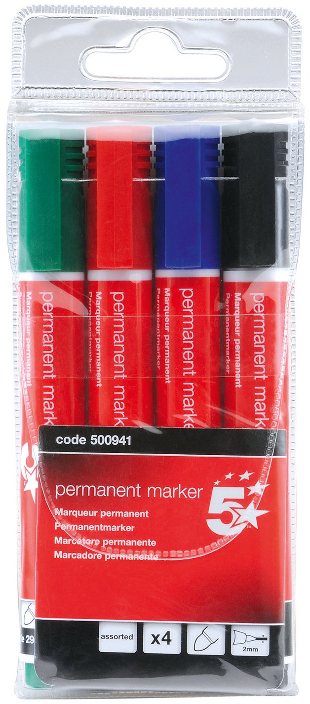 5 Star Assorted Permanent Markers (Pack of 4)
