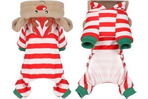 KOSIYI Christmas Dog Pajamas for Small Dogs Red and White Striped Hooded Dog Clothes Soft Stretchy Puppy Onesies Doggy Christmas Pajamas Xmas Pet Jumpsuits Cover 4 Legs Pet Pjs Jammies Apparel, Red, S