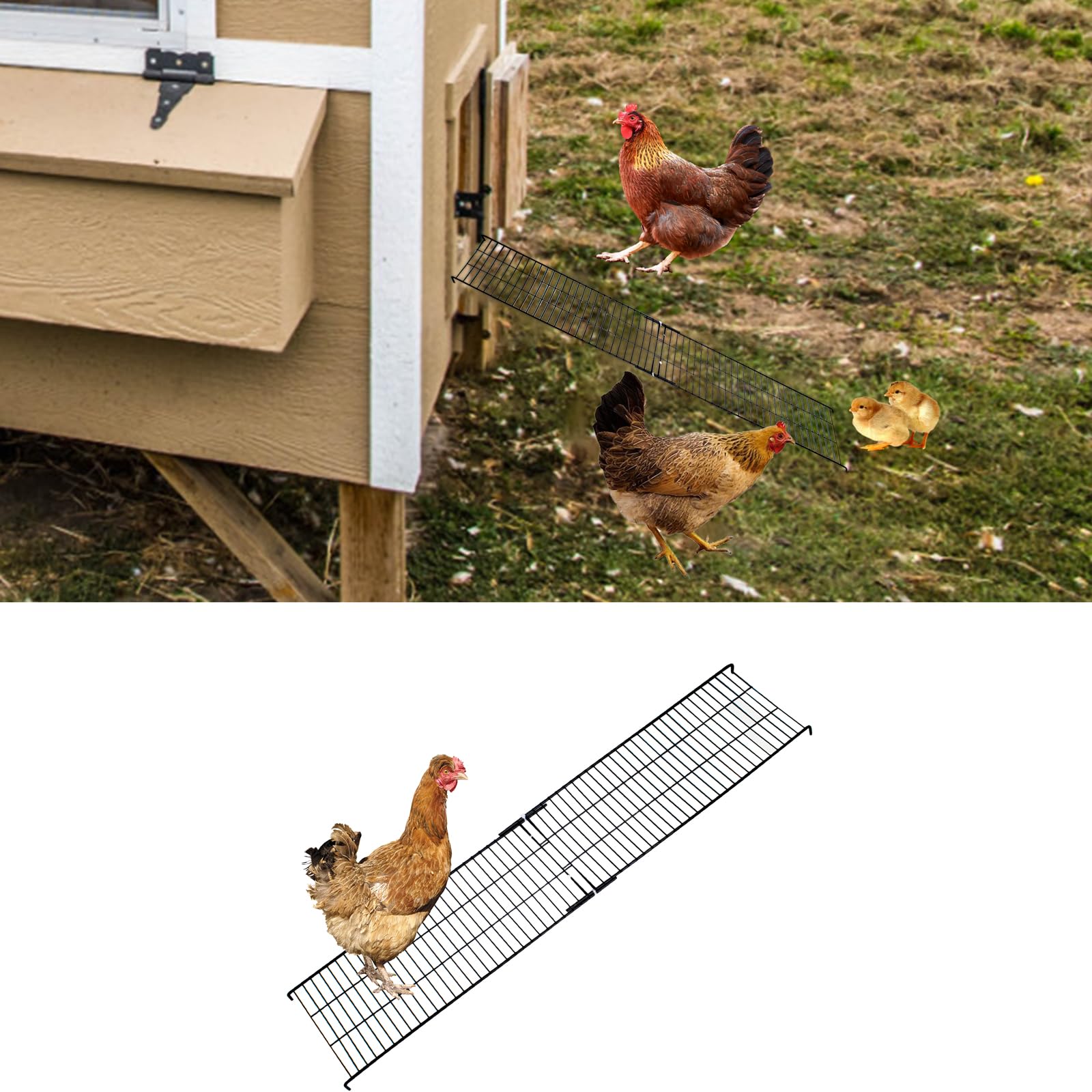 Photo 1 of **NO CABLE TIES**2 PCS Chicken Coop Ramp with Cable Ties, Black Adjustable Length (6w x 16 length Inch) Iron Wire Ladder for Coop Henhouse Leg Problem or Cannot Fly Chickens, Waterproof