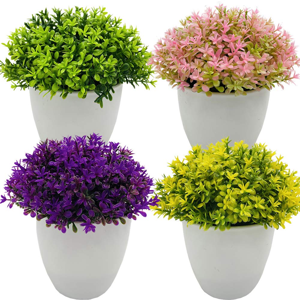 Fycooler Set of 4 Artificial Plants - Small Fake Plants for Indoor and Outdoor - Faux Grass Plants for Bedroom Office Desk & Home Decor - Decorative Artificial Plants