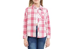 Betusline Girls' Flannel Plaid Shirt Button Down Long Sleeved Shirts