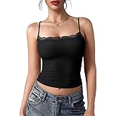 YEOREO Women Lace Cami Y2K Square Neck Double Lined Sexy Strap Tank Top Sleeveless Going Out Party Club Basic Shirt