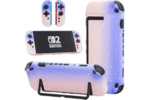 GLDRAM Case Compatible with Nintendo Switch 2 (2025), Glitter Gradient PC Protective Case + Detachable PC Joycon Cover, Hardshell Shock & Scratch Skin Protector Accessories - Pink & Purple