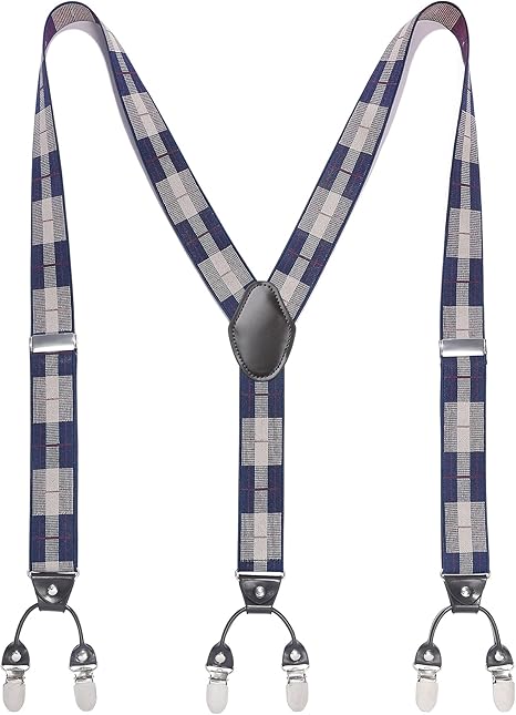 Amazon サスペンダー メンズ Y型 幅広35mm おしゃれ フォーマル ギフト ボックス付き チェック 弾性ベルト調節可能 6のクリップでしっかり サスペンダー 人気 プレゼント 赠り物 By ヒスデン Hisdern サスペンダー 通販