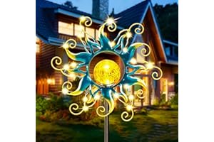 Kacux Solar Lights Outdoor Garden Decor, Blue Metal Sun Crackle Glass Globe Stake Waterproof 30LED Decorations Unique Gifts for Women,Mom,Outside, Patio,Lawn,Yard,Pathway