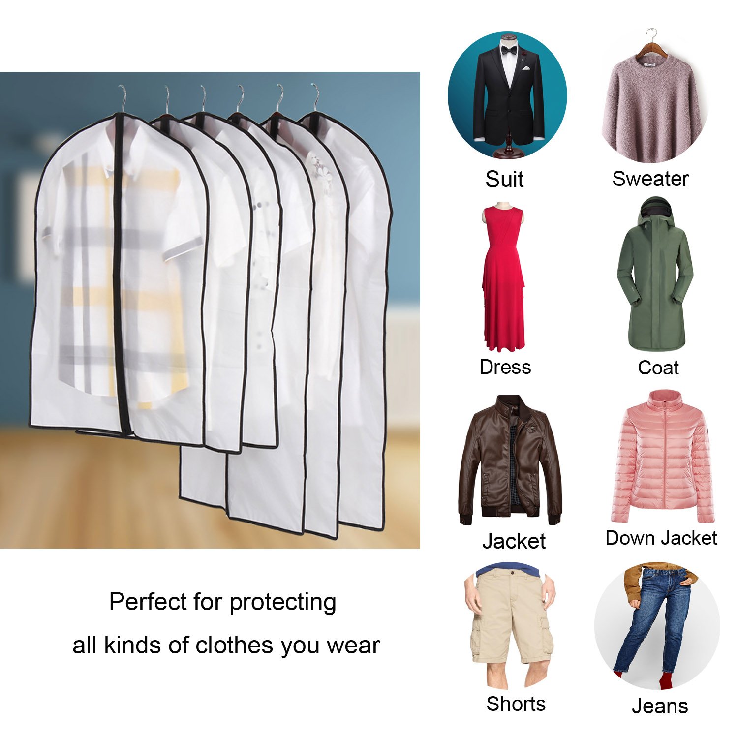 Niviy Garment Covers Dustproof Clothes Covers Moth Proof Coat Bag With