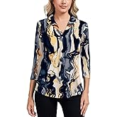 Soneven Women's 3/4 Sleeve Golf Polo Shirts V Neck Ruffle Sleeve Dressy Tops Casual Work Tunic Blouses