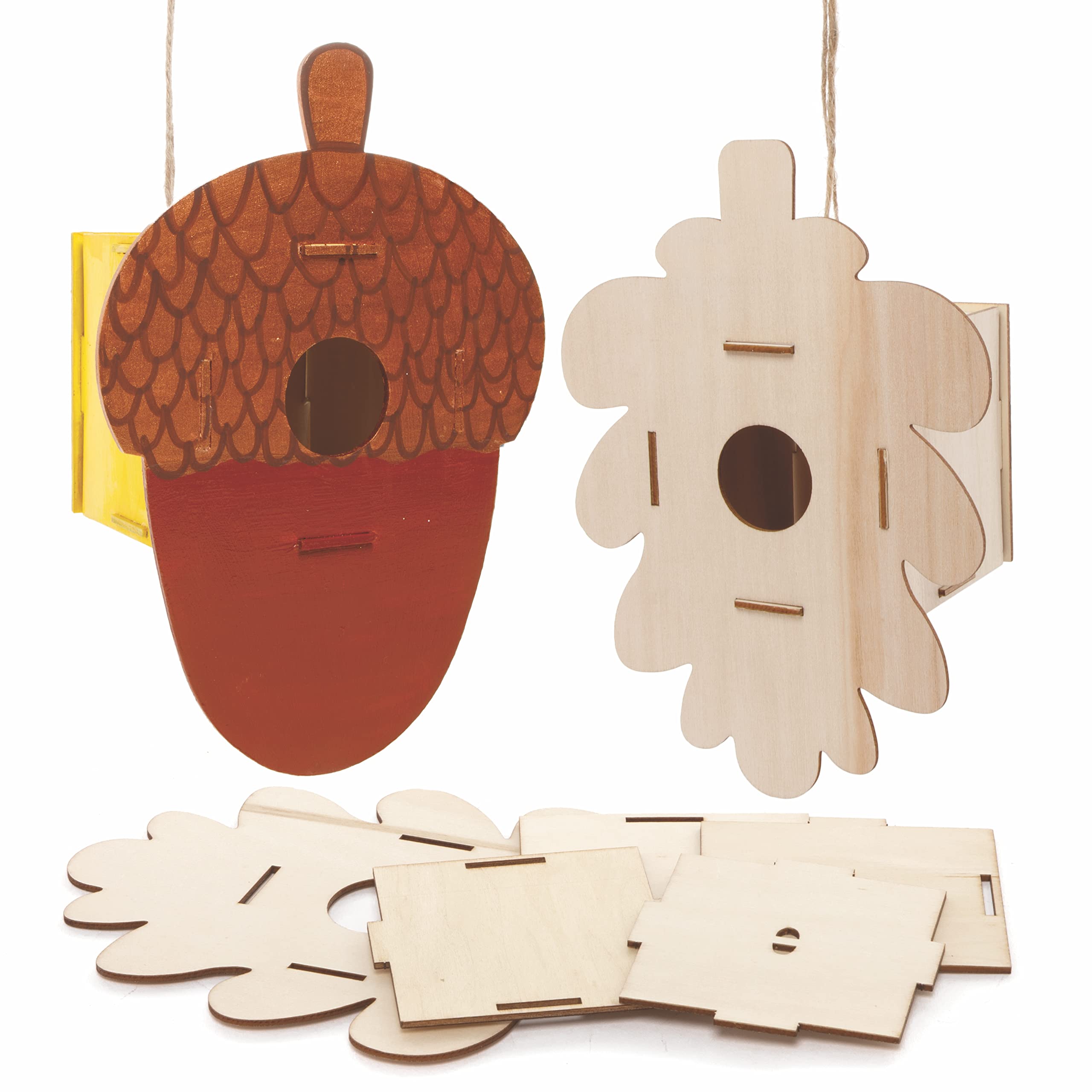 Baker Ross FE640 Autumn Wooden Birdhouse Kits - Pack of 2, Wood Crafts to Decorate and Display, Garden Crafts for Personalised Arts and Crafts Projects, Make Your Own for Kids