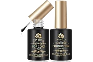 UNA GELLA Base Top Coat Set, 2PCS Gels Top Base Coat Gel Polish U V for Gel Nail Polish, Diamond Shiny, Protects Nails Healthy, Clear Base Coat & No Wipe Top Coat for DIY Nail Art Home