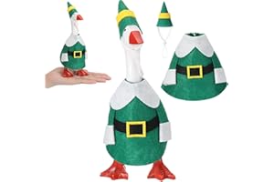 Fullhawl Christmas Mini Desk Goose Outfit 7 Inch Silly Goose Statue Costume Mini Hat and Xmas Clothes Winter Christmas Table Key Holder Decor for Magnetic Duck Statue Desk Key Holder Decor (Elf)
