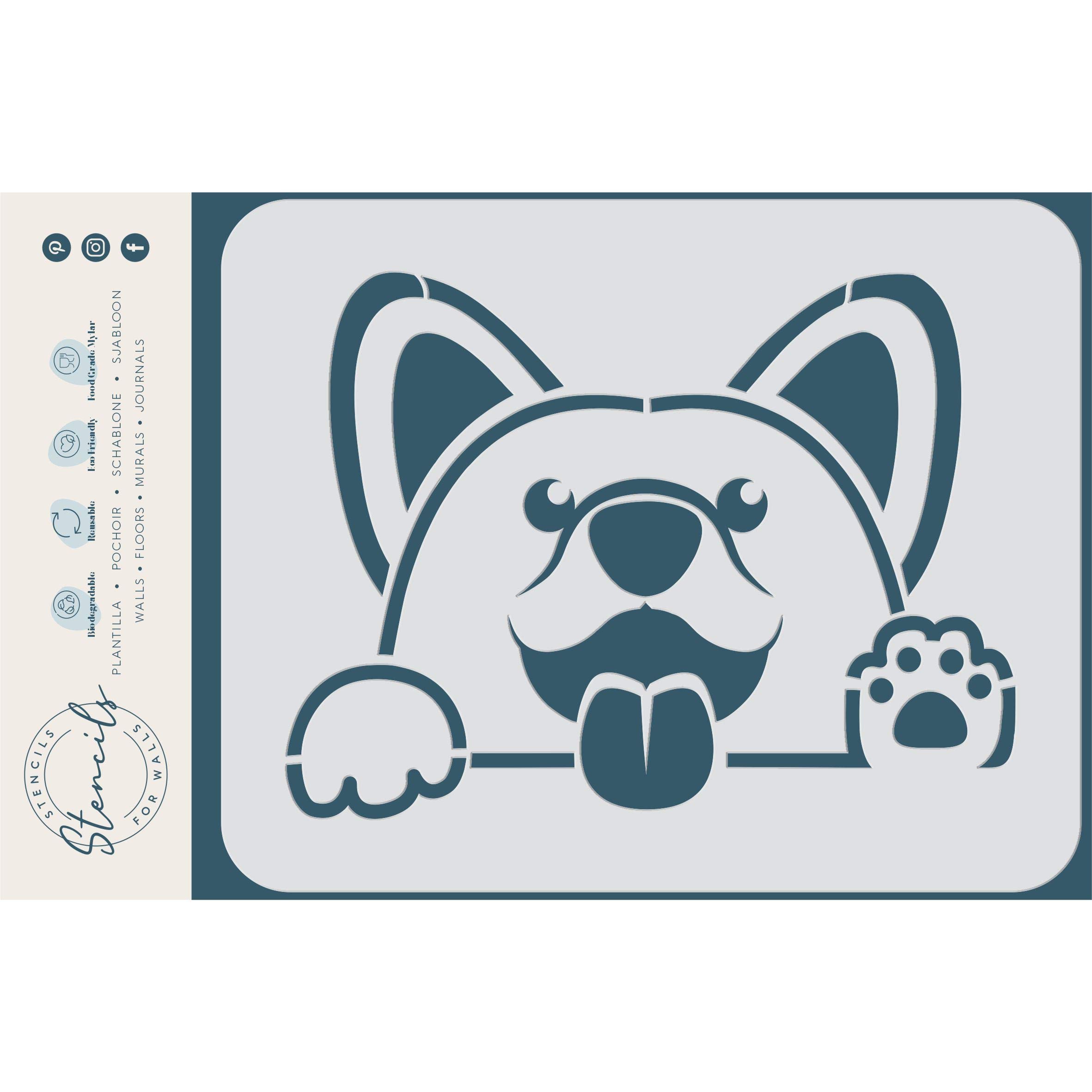 Corgi Stencil, 21.5 x 16.5 cm (L) - Kids Cartoon Style Pembroke Welsh Corgi Dog Stencil Template for Painting