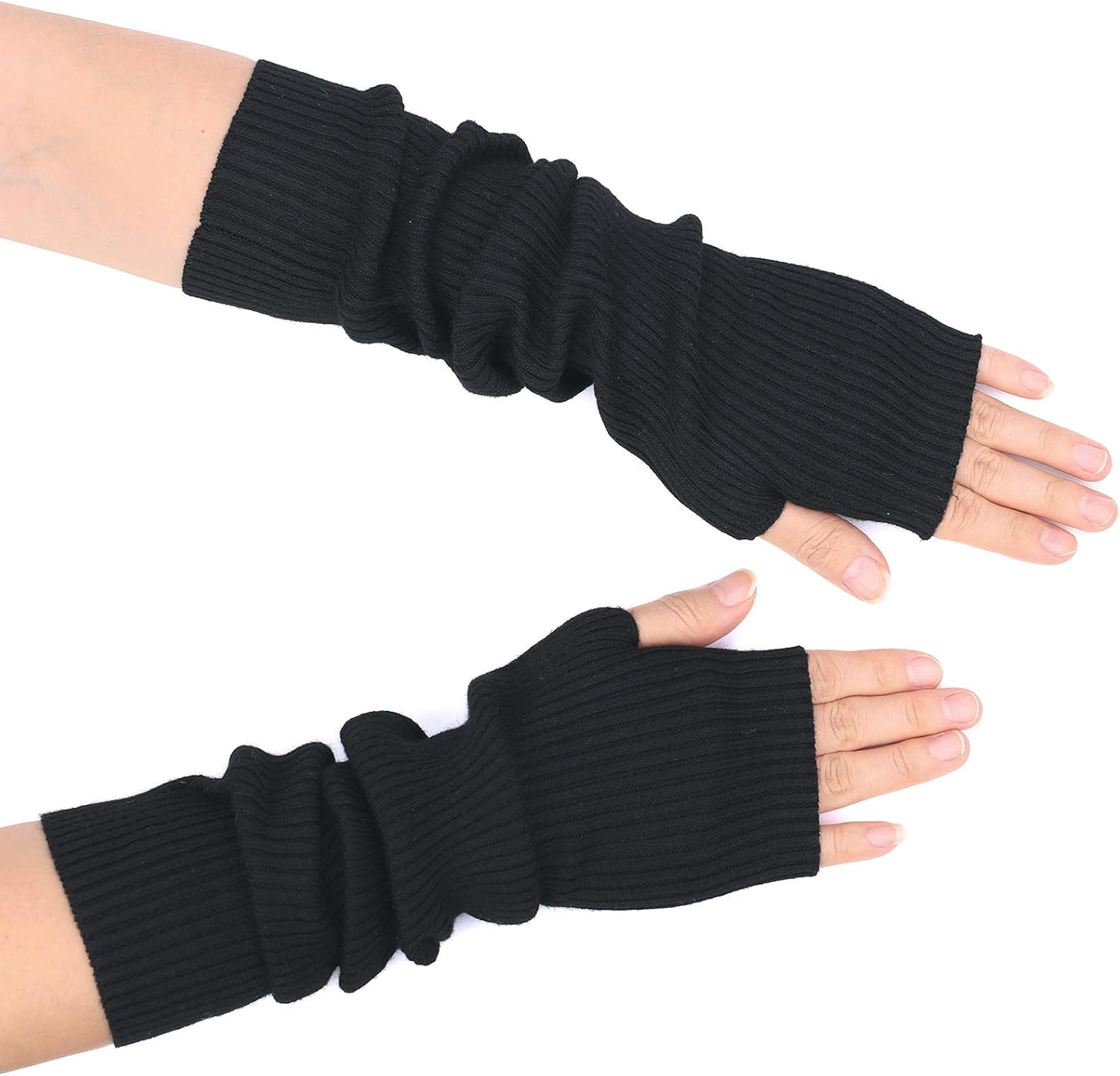 Flammi Women's Knit Arm Warmer Gloves Warm Cashmere Long Fingerless Mittens with Thumb Hole (Black) at  Women’s Clothing store