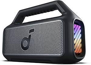 soundcore by Anker, Boom 2 Outdoor-Lautsprecher, 80W, Subwoofer, BassUp 2.0, 24h Akku, IPX7 Wasserdicht & Schwimmt, LED-Licht, USB-C, EQ, BT 5.3, Mobiler Bluetooth-Speaker, Camping, Strand, Garten