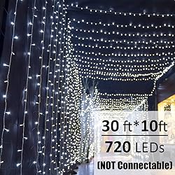 Solhice LED Curtain Lights Outdoor 30ft x10ft Cool
