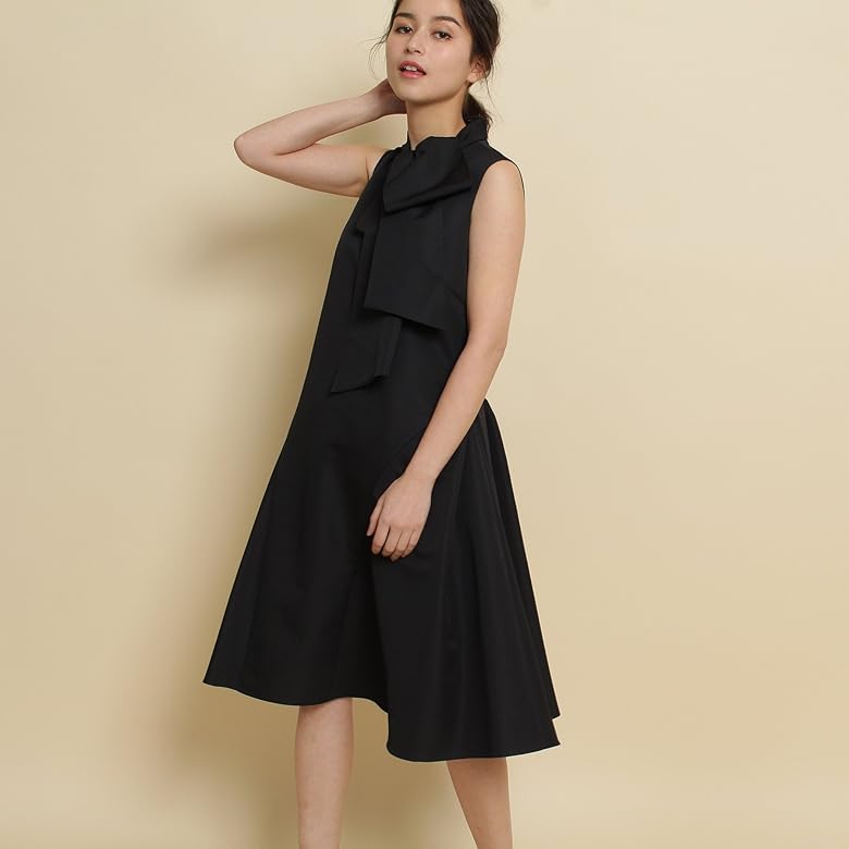 Amazon アナトリエ Anatelier Calian ネックタイフレアワンピース 02 M ブラック 019 ワンピース チュニック 通販