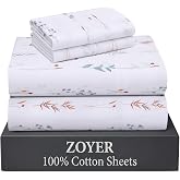 ZOYER 100% Cotton Queen Sheets, Percale Weave, Fairy Meadows | 4 Piece Set, 16" Deep Pocket, Crisp &amp; Cooling, Soft &amp; Breathable, Fresh Feel, Durable Hotel-Style for Year-Round Comfort