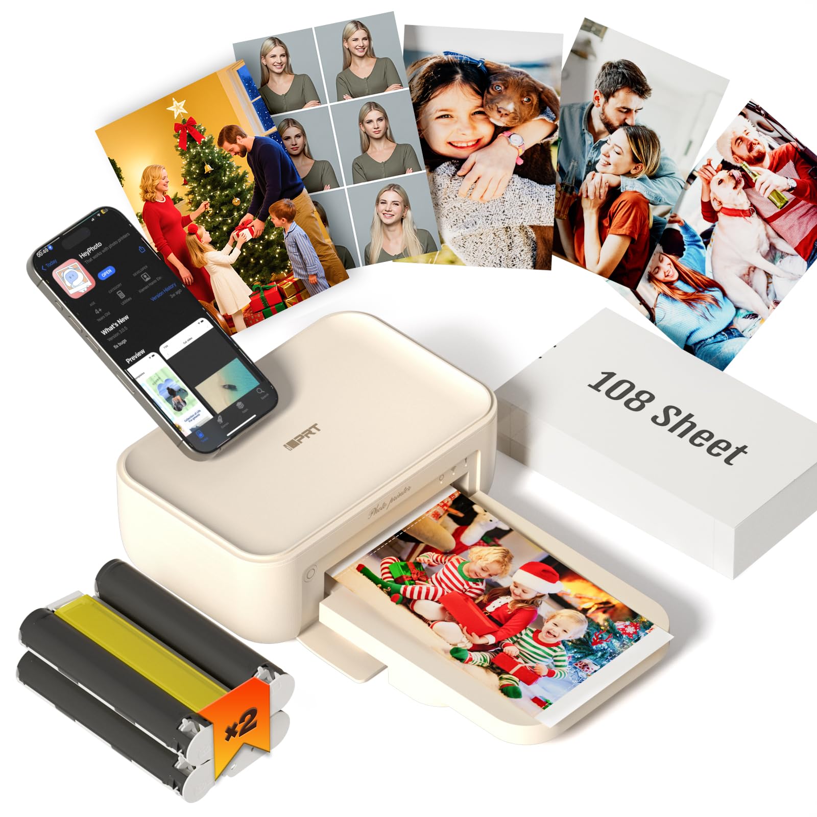 Photo 1 of 4x6 Photo Printer, CP4100 Photo Printer for iPhone & Android with 108 Sheets & 2 Cartridges, Wi-Fi Wireless Portable Picture Printer, Instant Print Photos, Dye Sublimation, Beige