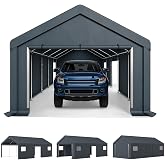 PHI VILLA 13x24ft Portable Garage Carport, Car Tents Storage Shed Canopy | Outside Shelter Heavy Duty UV Resistant Waterproof Outdoor Shed with Roll up Zipper Doors &amp; Vents for Cars,Boats and Tools