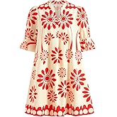 winkbay Women's Boho Floral Mini Dress Summer Ruffle Half Sleeve Flowy Sundress Beach Vacation Outfits
