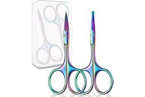 Zicolu Nose Hair Scissors, Small Scissors for Men and Women, Grooming Scissors, Facial Hair Trimming Kit for Eyebrow, Mustache, Beard, Eyelashes, Ear - Curved Safety Blades with Rounded and Fine Tip