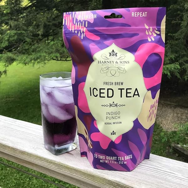 HARNEY & SONS INDIGO PUNCH HERBAL ICED TEA POUCHES, BUTTERFLY PEA FLOWER TEA, 15 COUNT (PACK OF 1)