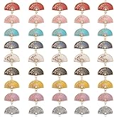Acxico 45pcs Chinese Style Alloy Enamel Flower Fan Charm Pendants - Vibrant Multi-Color Floral Designs with Golden Rims, Glossy Finish, DIY Jewelry Making Craft Accessories for Necklaces, Bracelets