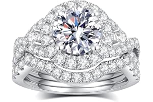 JIEKAYUAN Moissanite Rings for Women Moissanite Bridal Ring Sets Wedding Band D Color VVS1 Round Cut S925 Sterling Silver Engagement Ring Anniversary Wedding Valentines