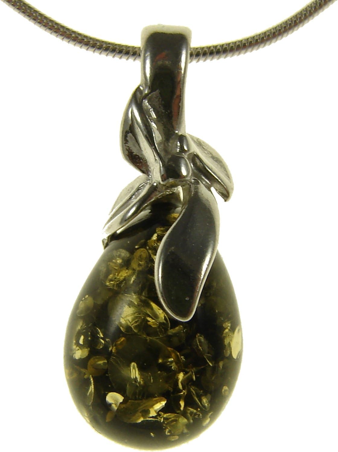Baltic amber and sterling silver 925 green pendant (no chain)