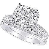 Houston Diamond District 1 to 6 Carat Princess LAB GROWN Diamond and LAB GROWN Diamond Wedding Bridal Set (AAAA Heirloom Quality)