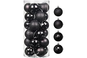MOONET 24pcs 2.36in Christmas Decoration Balls Shatterproof Color Set Ornaments Balls for Festival Wedding Home Party Decors Xmas Tree Hanging (60mm Black)