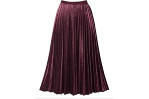 GOOBGS Women's Pleated A-Line High Waist Swing Flare Midi Skirt