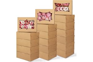 TOMNK 24pcs 8x6x2.5 ​Inches Cookie Boxes, Bakery Boxes with 3 Style Window, Treat Boxes, Pastry Pie Boxes for Chocolate Strawberries, Donuts, Cupcakes, Muffins and Dessert